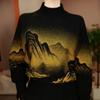 Women's Print Sweater Long Sleeve Rhinestone Stand Collar Sweater Autumn/Winter Soft Skin-Friendly Stretchy Knit Top