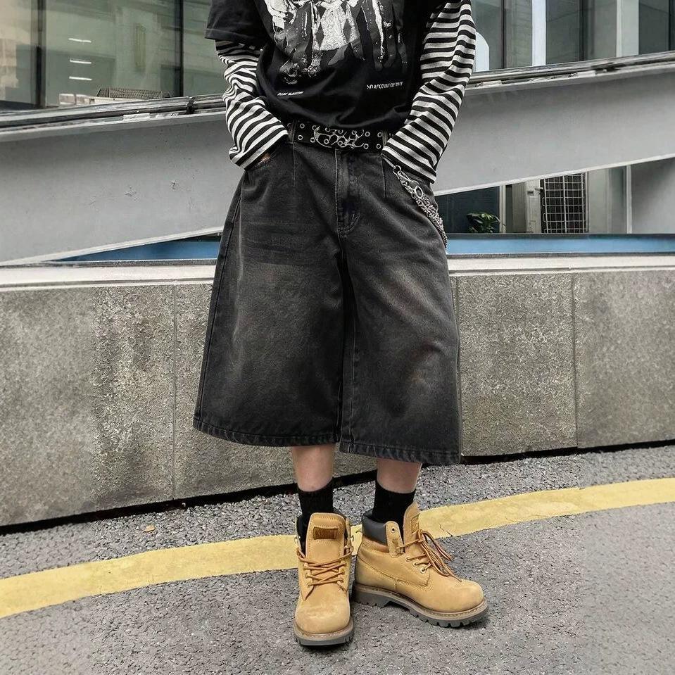 American Retro Washed Seven-point Jeans Men's and Women's Summer New Trendy Brand High-end Loose Wide-leg Straight Pants