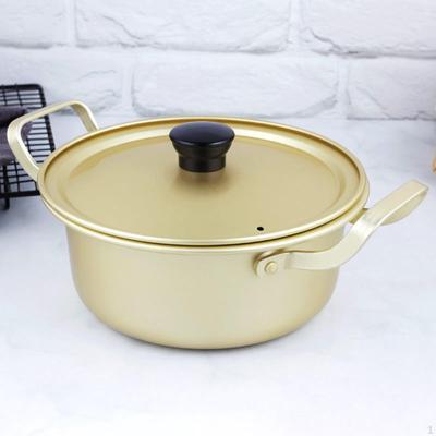 Panela para Macarrão Coreano, Caldeirão para Macarrão Ramen com Tampa e Dupla Alça de Alumínio Amarelo para Instantâneo