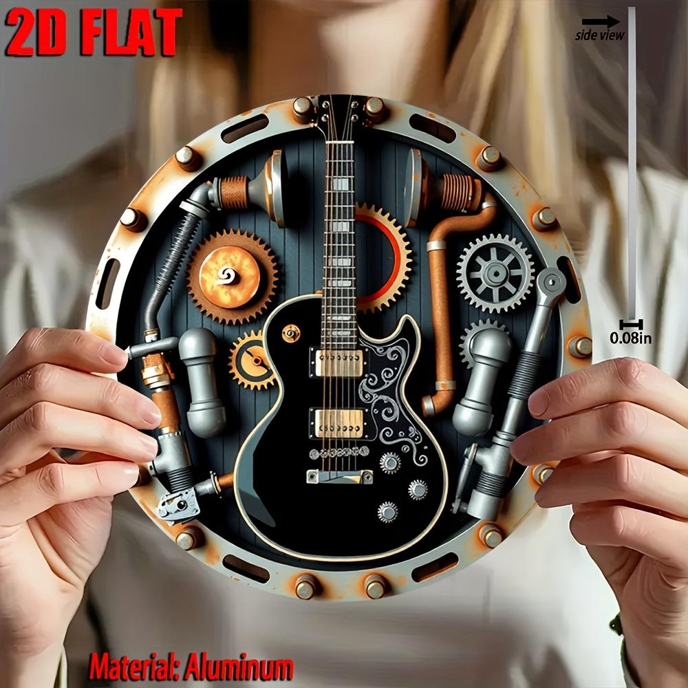 Rundes Metall-Gitarren-Wandbild Zoll Flachdruck Metallschild für Zuhause Büro Feiertagsdekoration