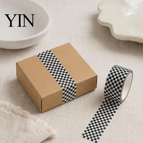 Bastelklebeband Schwarz Weiß Gitter Washi Tape, Karomuster Dekoratives Abdeckband Lässiger Stil für Kunst, DIY-Basteln, Notizbücher, Planer,