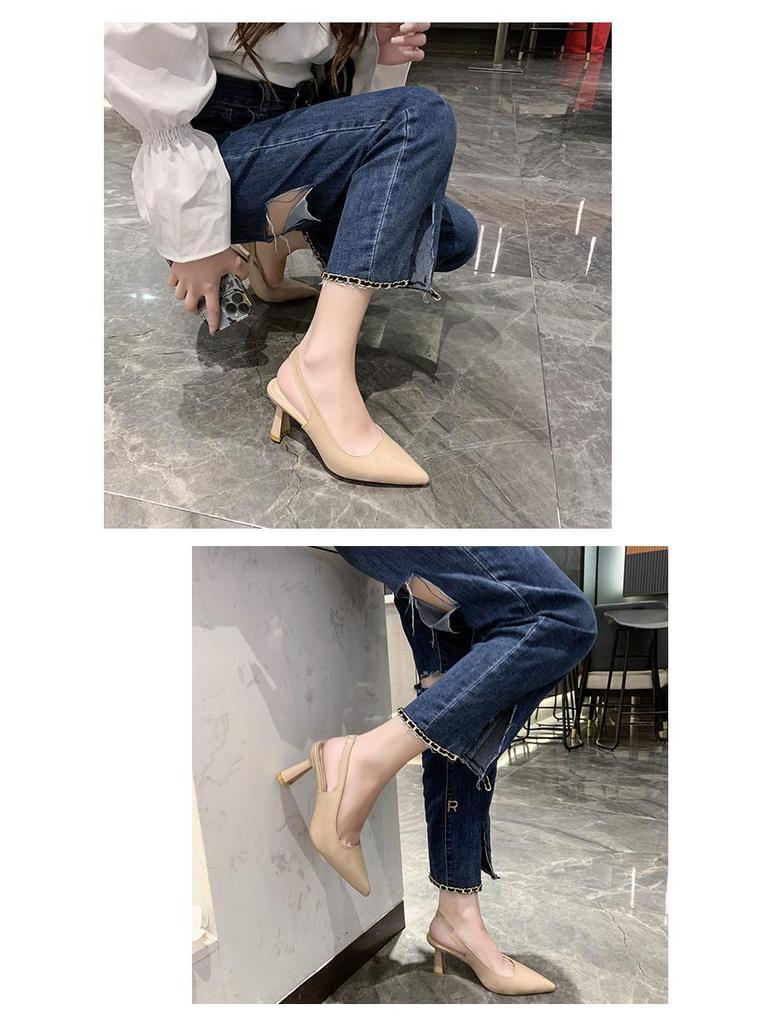 2024 Spring/Summer Stiletto Heeled Sandals: Women's Open-Back, Pointed Toe, Shallow Mouth Shoes