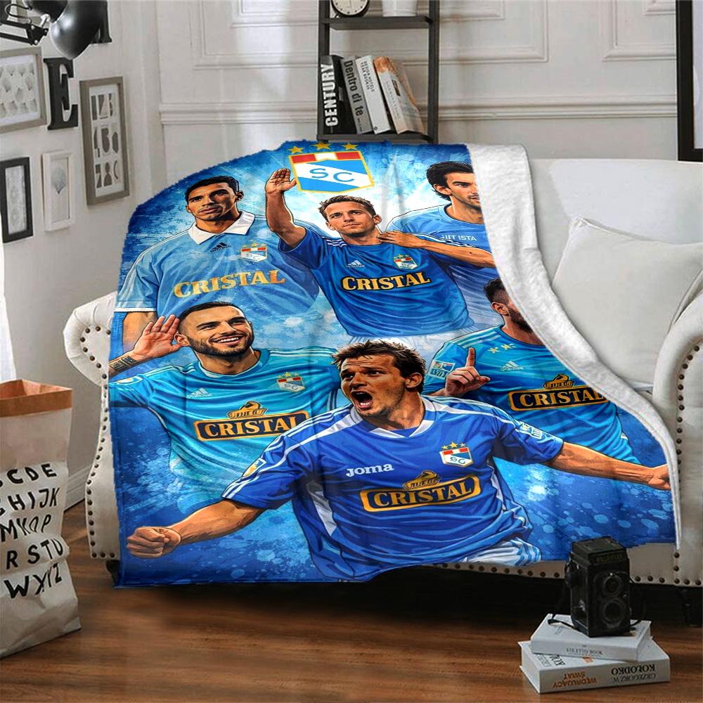Sporting Cristal Football Team Players Collage Print Flannel Blanket Soft Warm Throw Blanket for Sofa Bed Living Room