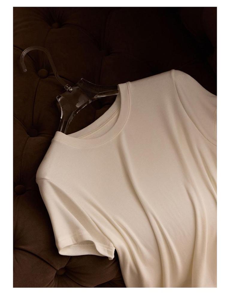 Tanglecel Tencel Silk Elastic Round Neck Short Sleeve Mulberry Silk T-Shirt for Spring & Summer