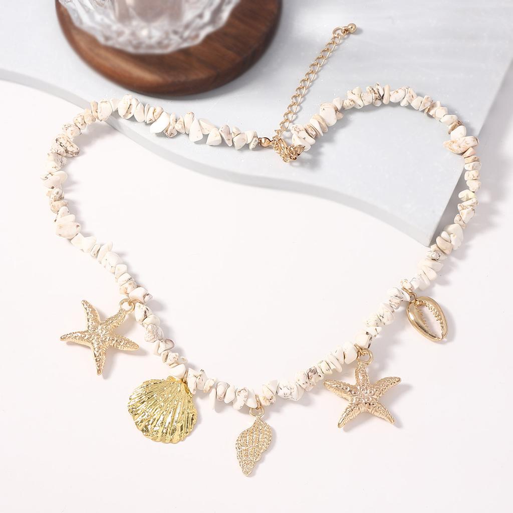 Summer New Leisure Ocean Vacation Wind Beach Shell Conch Starfish White Turquoise Versatile Women's Necklace