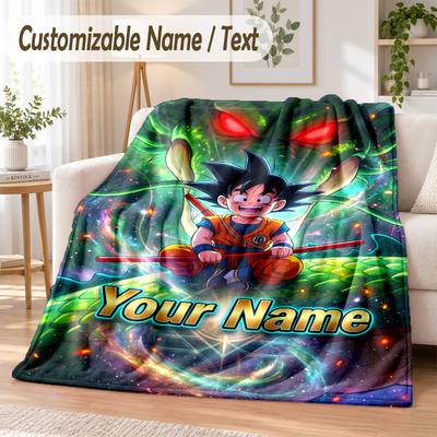 Manta de Franela Personalizada con Nombre de Dragon Ball Suave y Cálida para Sofá, Cama, Uso en Interiores del Hogar