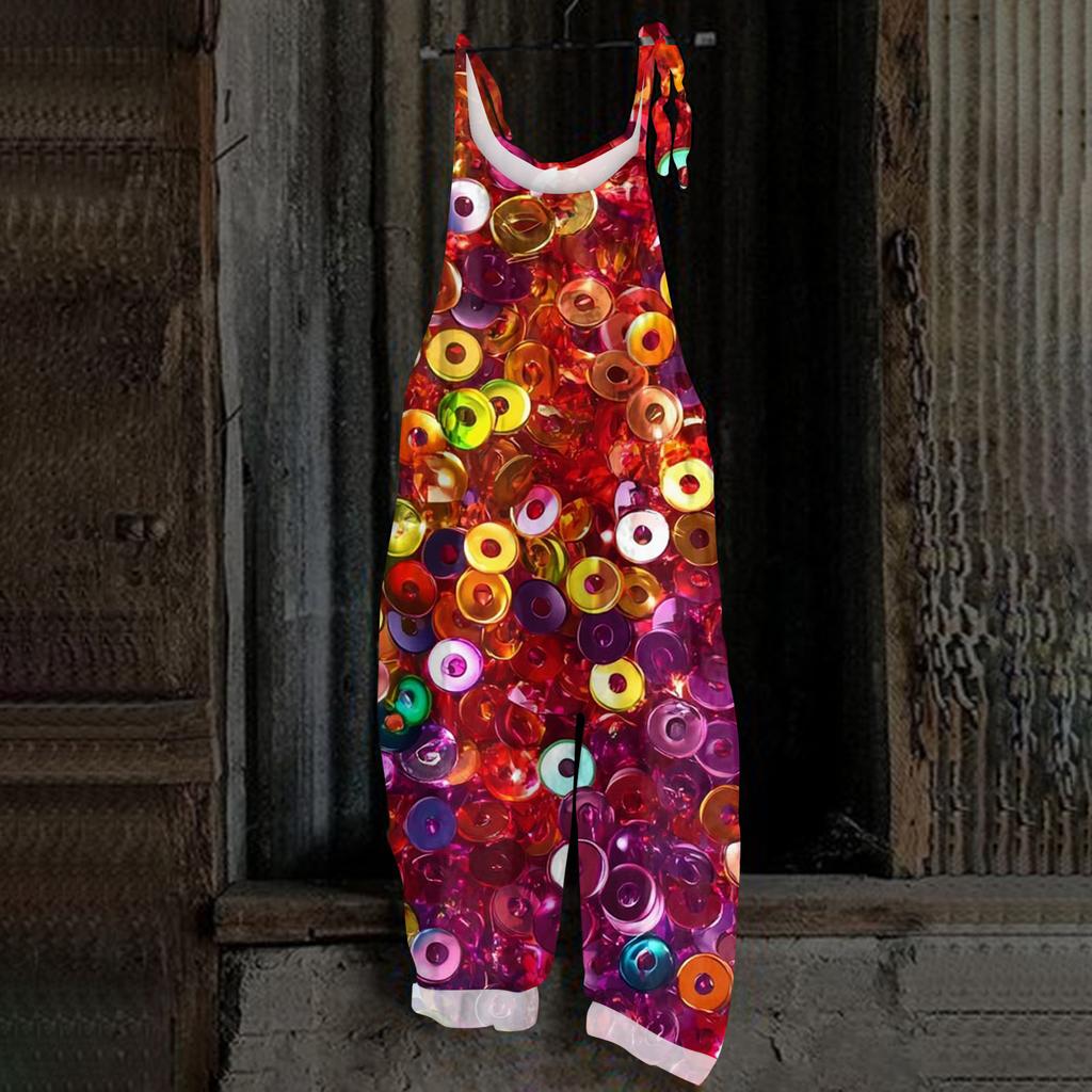 Damski Kombinezon Casual Bez Rękawów z Nadrukiem Maski Karnawałowej Luźny Retro Kombinezon