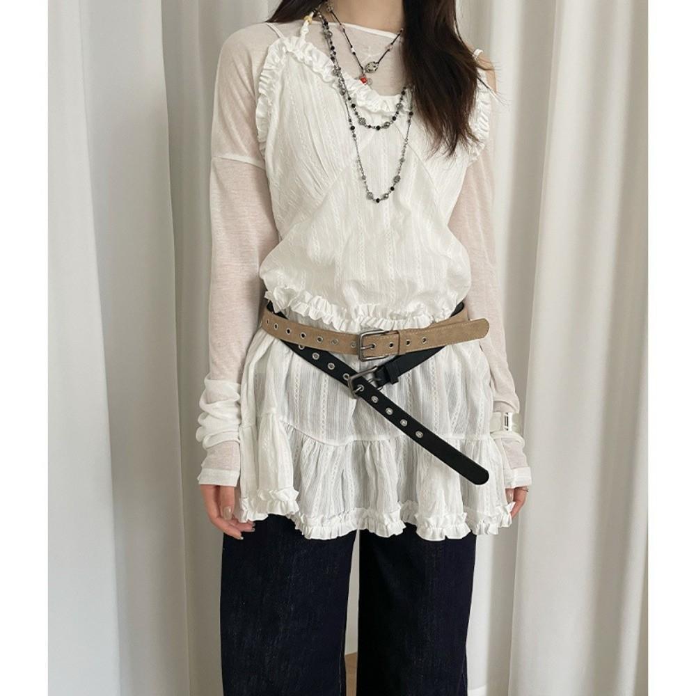 Simple Hollow Out Belt Solid Color Thin Waistband Fashion Leather Belt  for Dresses