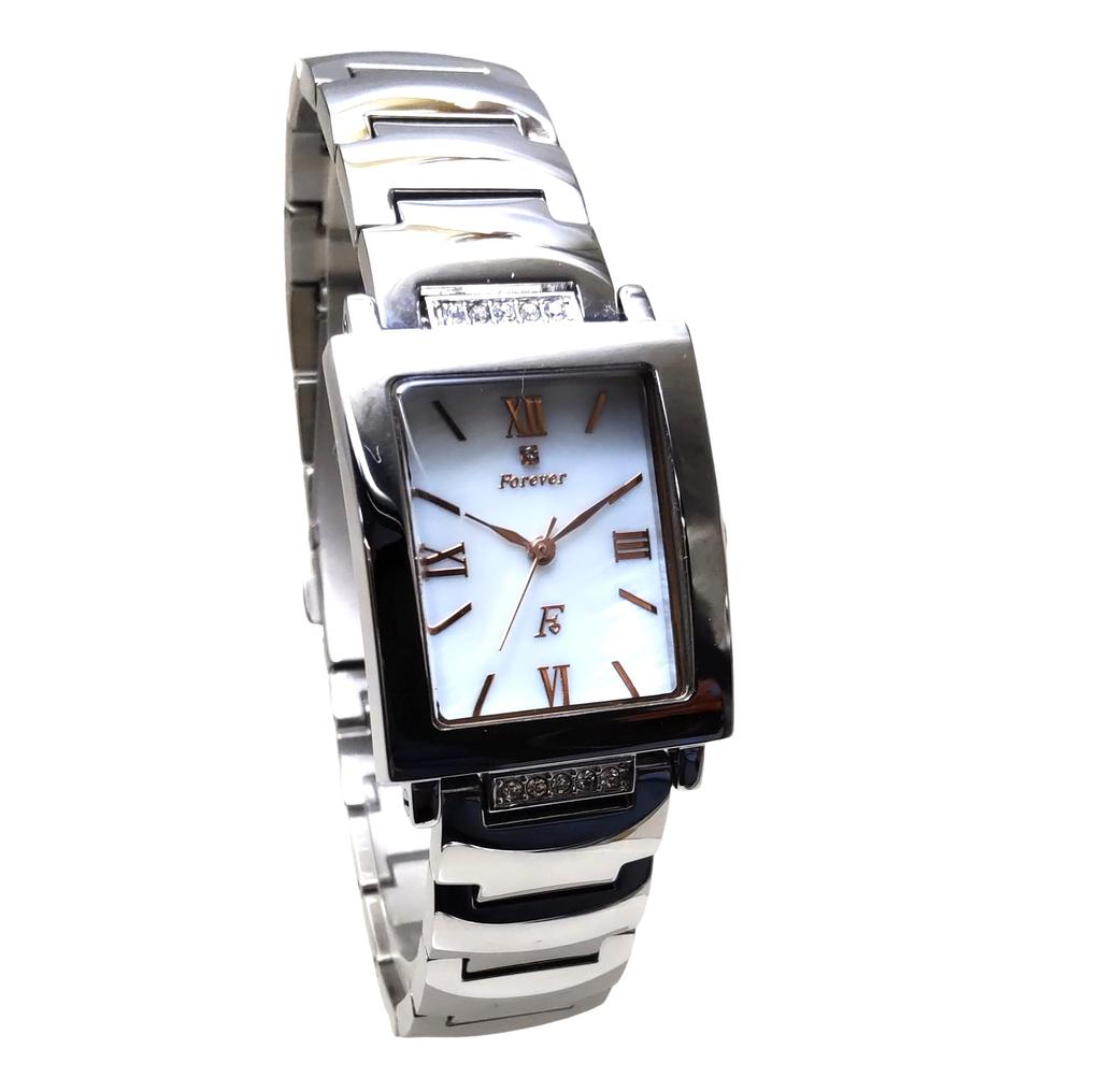 Watch Forever Shell Dial Beautiful Crystal Watch with Simple Belt Adjustment Tool FOREVER Men's FG-1205-1PG (White/PG)