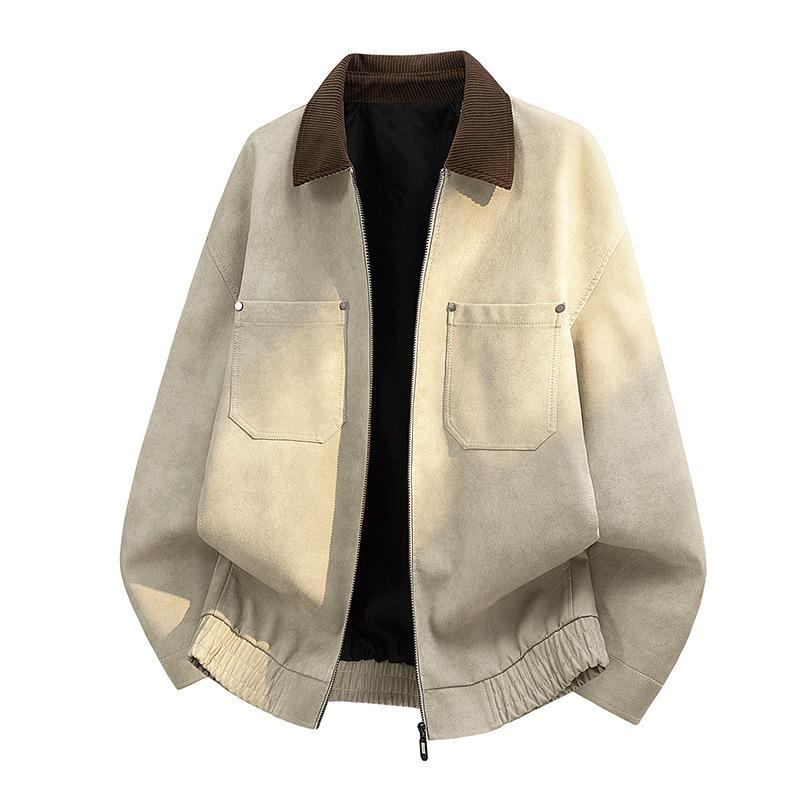 New lapel men's jacket solid color spring and autumn trendy men's versatile pu leather jacket suitable for brand two open