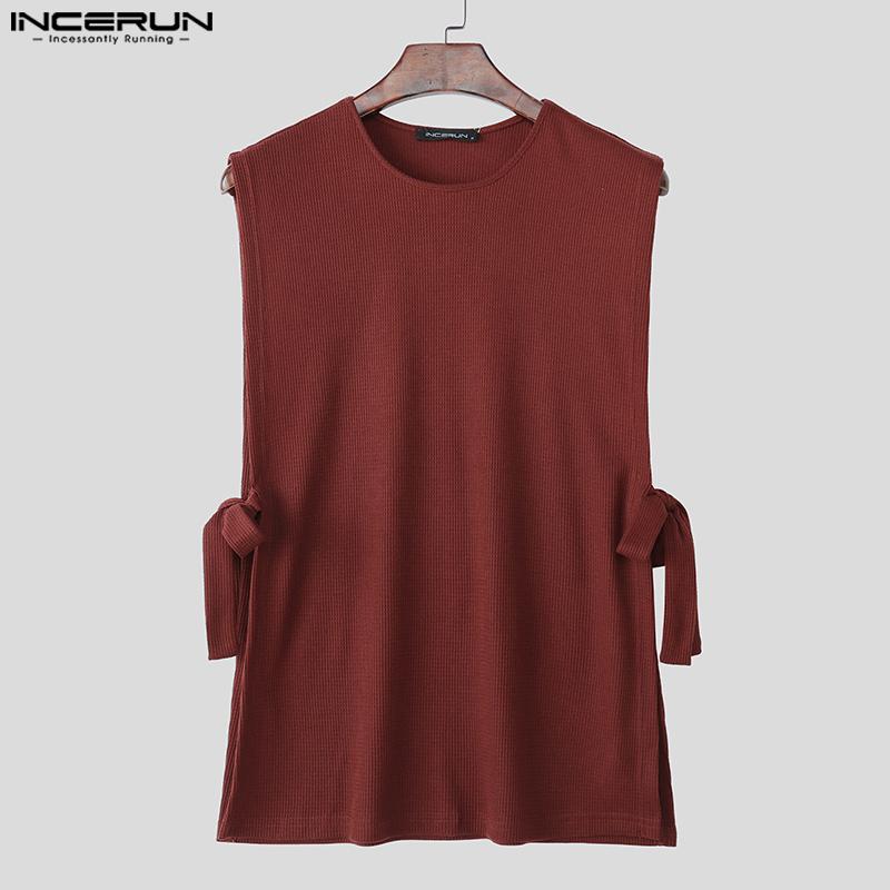 INCERUN Sommer Herren Ärmellos Einfarbig Seite zum Schnüren Lässig Textur Lange Tanktops