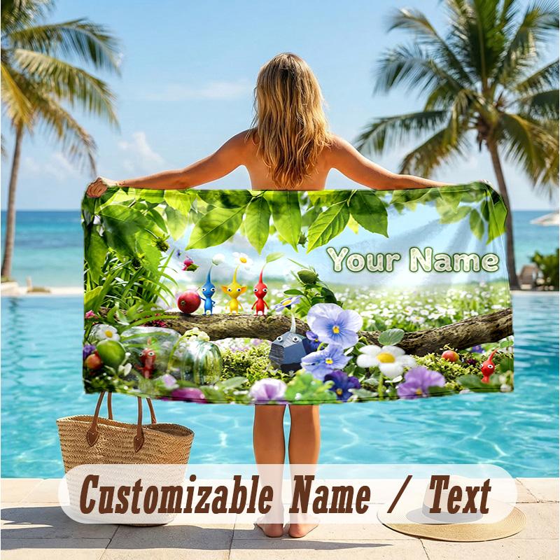 Custom Text Beach Towel, Soft Absorbent Swimming Multi-use TowelPikmin