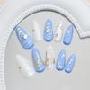 Ocean Blue Gilt  Bow Astral Corrugated Temperament Removable Nail Art 24 Pieces
