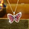 Female Crystal White Zircon Red Stone Cute Butterfly Pendant Necklace Vintage Gold Color Wedding Jewelry For Women