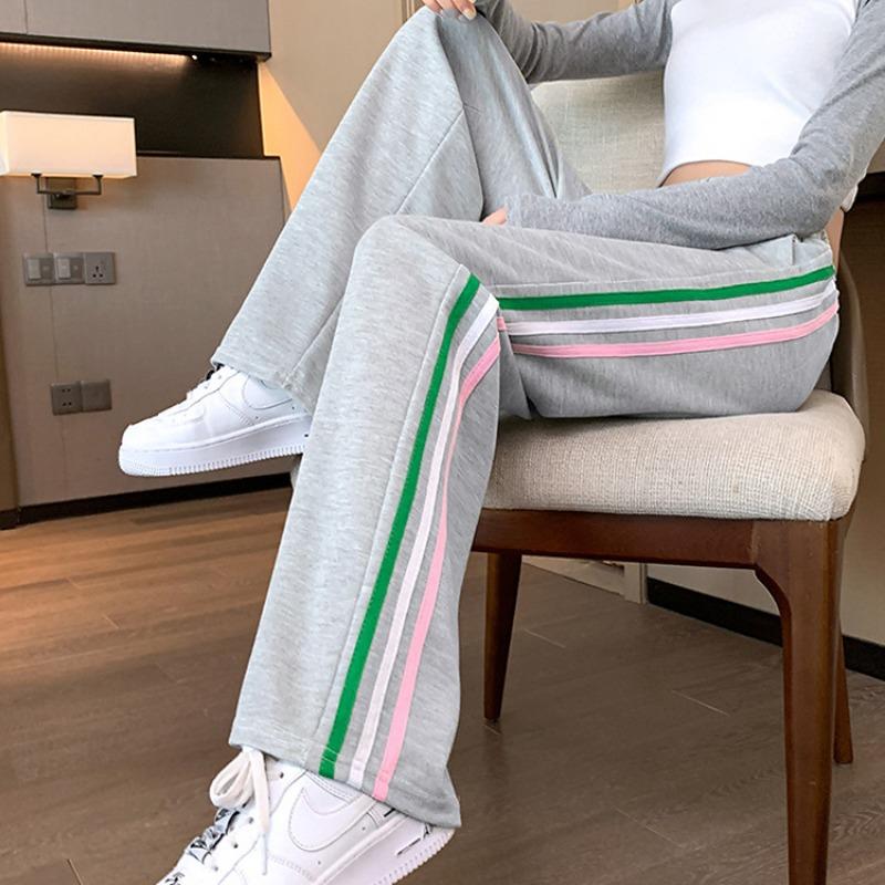 

Rainbow striped pants women s spring and summer new loose drape straight sports casual wide-leg pants large size women s clothing XXL