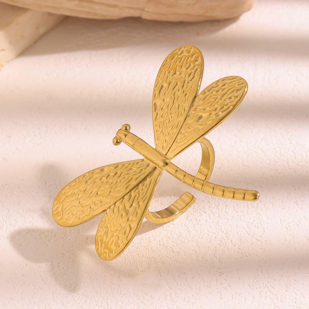 Americký Retro Nerezový Prsten s Vážkou - Geometrický, Univerzální, Vysoce Módní pro Ženy