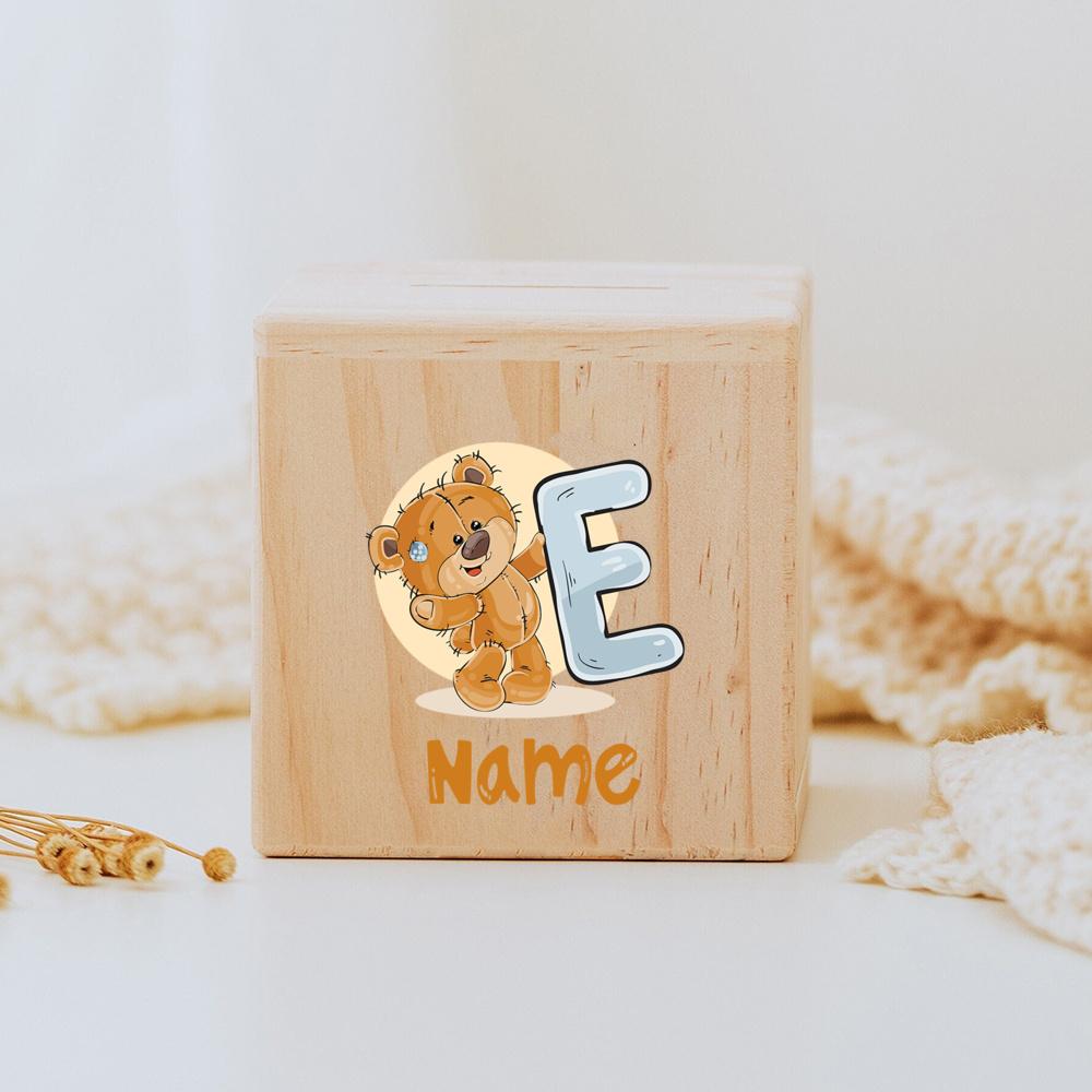 Personalized Money Box Initial with Name Wooden Money Boxes Child Coin Bank Birthday Holiday Gifts for Kids Coin Collection Case