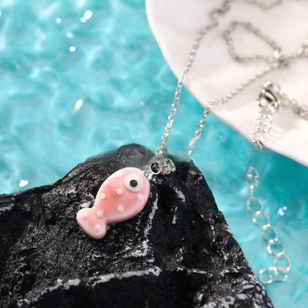 Cute Creativity Stereo Painted Ceramics Ocean Tropical Fish Pendant Necklace for Women Summer Funny Jewelry Accessories Gifts