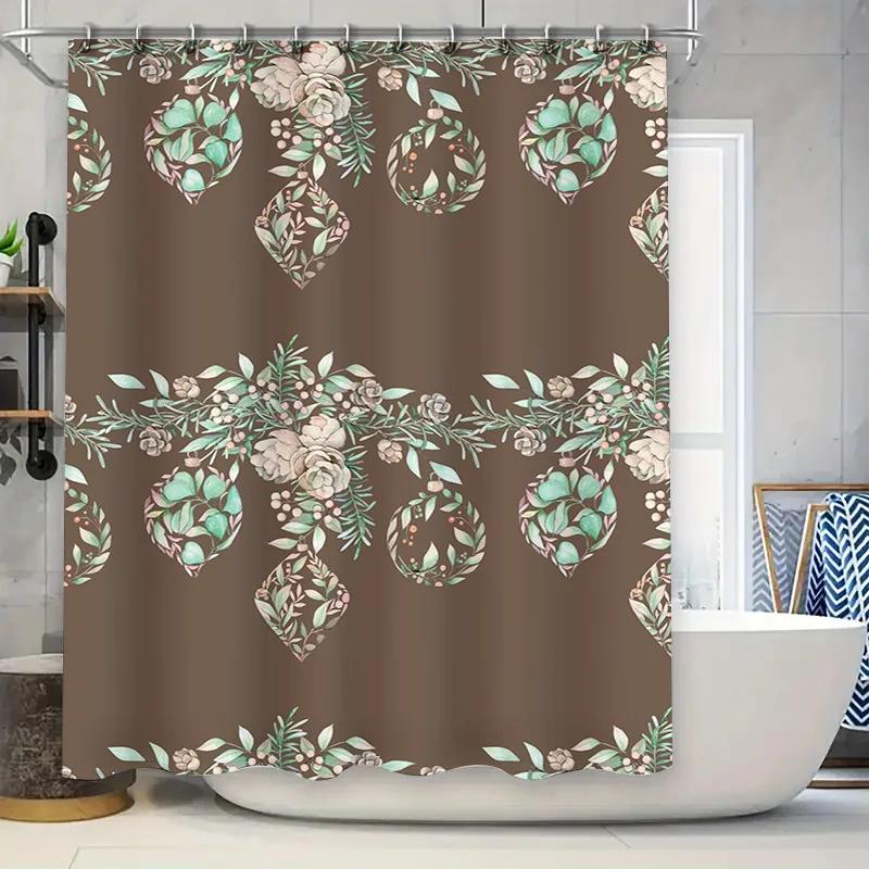 Elegant Brown Floral Shower Curtain Home Decor Bath Mat Waterproof Fabric Waterfall Design for Bathroom W90xH180cm