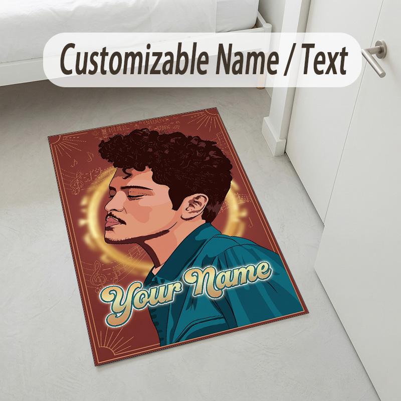 Personalized Crystal Velvet Carpet,Bruno Mars Custom Printed Name, Plush Area Rug For Home Indoor Decor