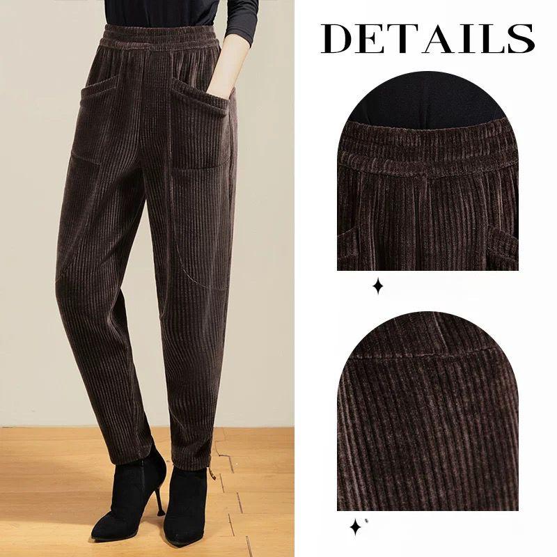 Women's Corduroy Harem Pants Autumn Winter Thickened Plus Size Loose High Waist  Fleece Pants