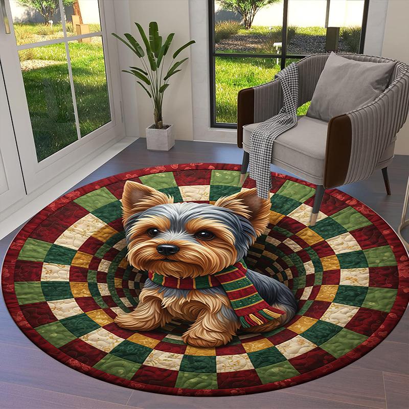 The puppy on the carpet Round Area Rug,Carpet Rug for Living Room Bedroom Sofa Playroom Decor,Non-slip Floor Mat