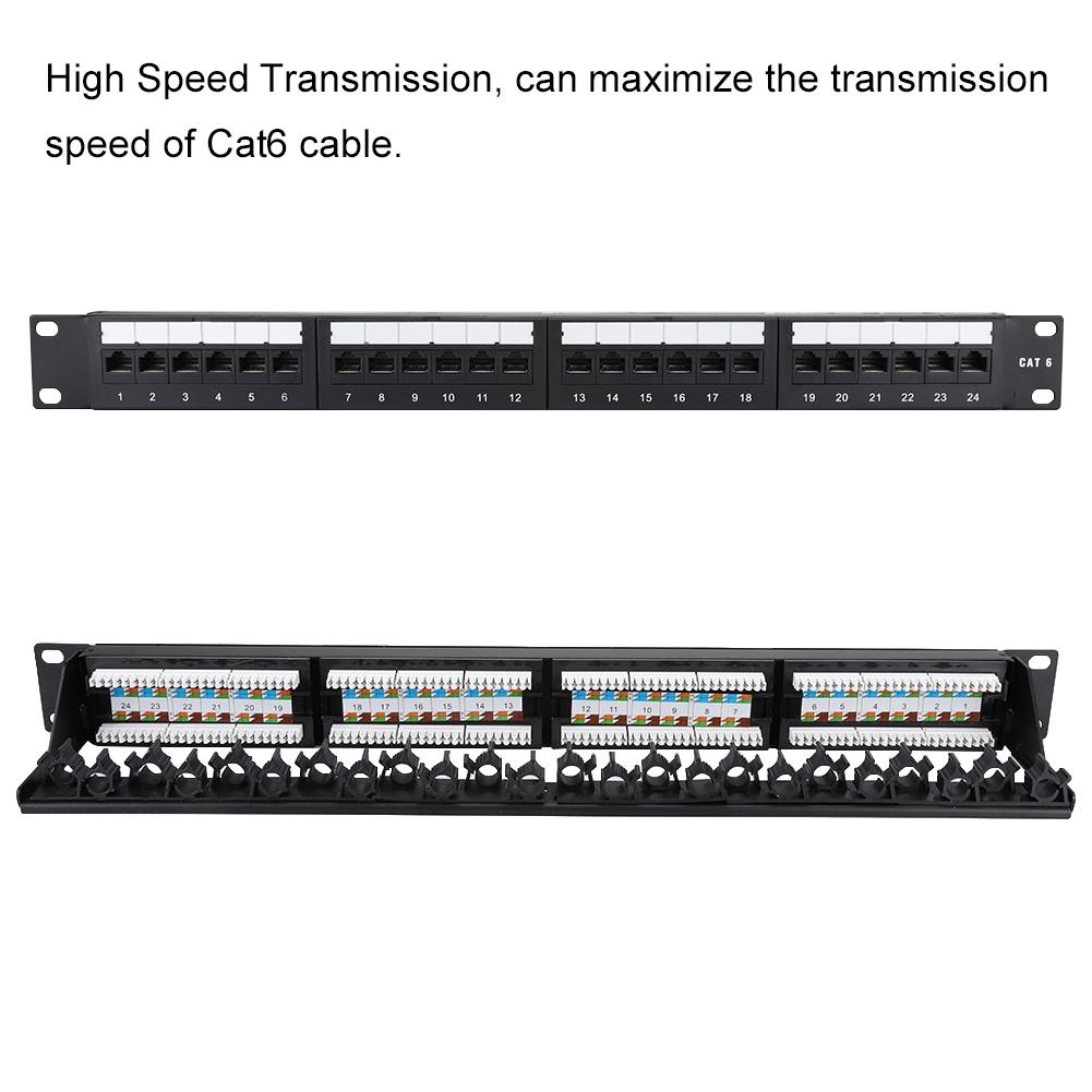 Gold Plated 24 Port Mountable Data Patch Panel High Speed CAT6 CAT 6 Network Cable Rack