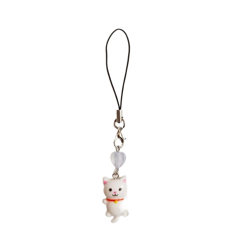 Cute Cat Pendant Phone Chain Strap Heart Charm Keychain Phone Lanyard Resin Keyring Bag Backpack Ornament Party Jewelry