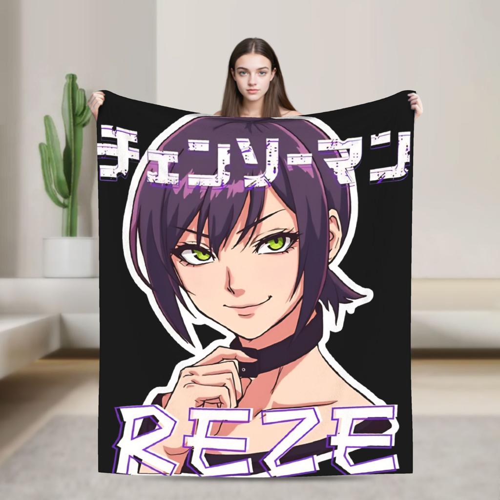 Chainsaw Man Reze Japanese Flannel Blanket  Soft Warm Throw Blanket for Outdoor Picnic Comfortable Bedspread Sofa Bed Cover