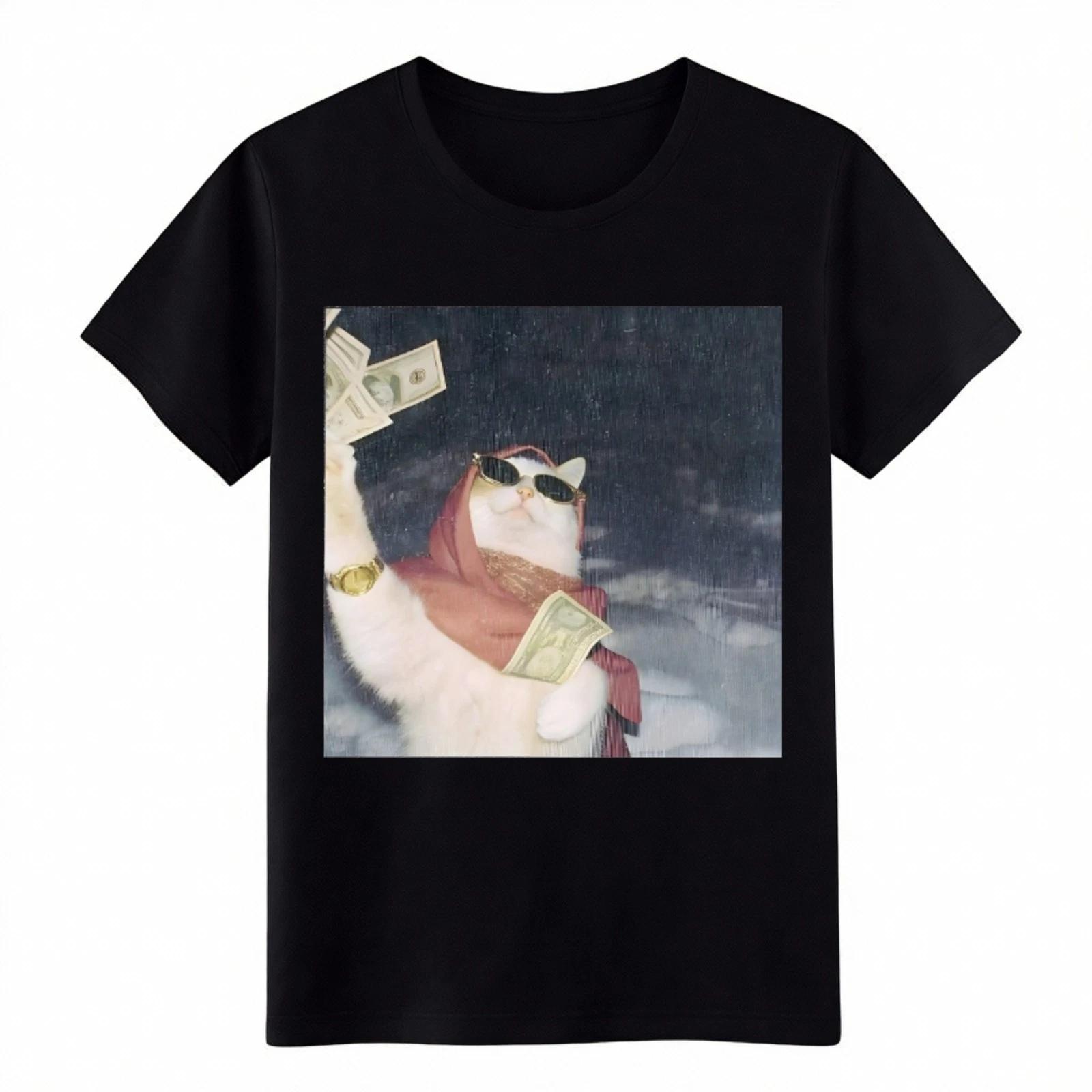 Rich Cat Money Meme Graphic T-Shirt, Funny Boss Cat Tee for Men Women Cat Lovers 4XL