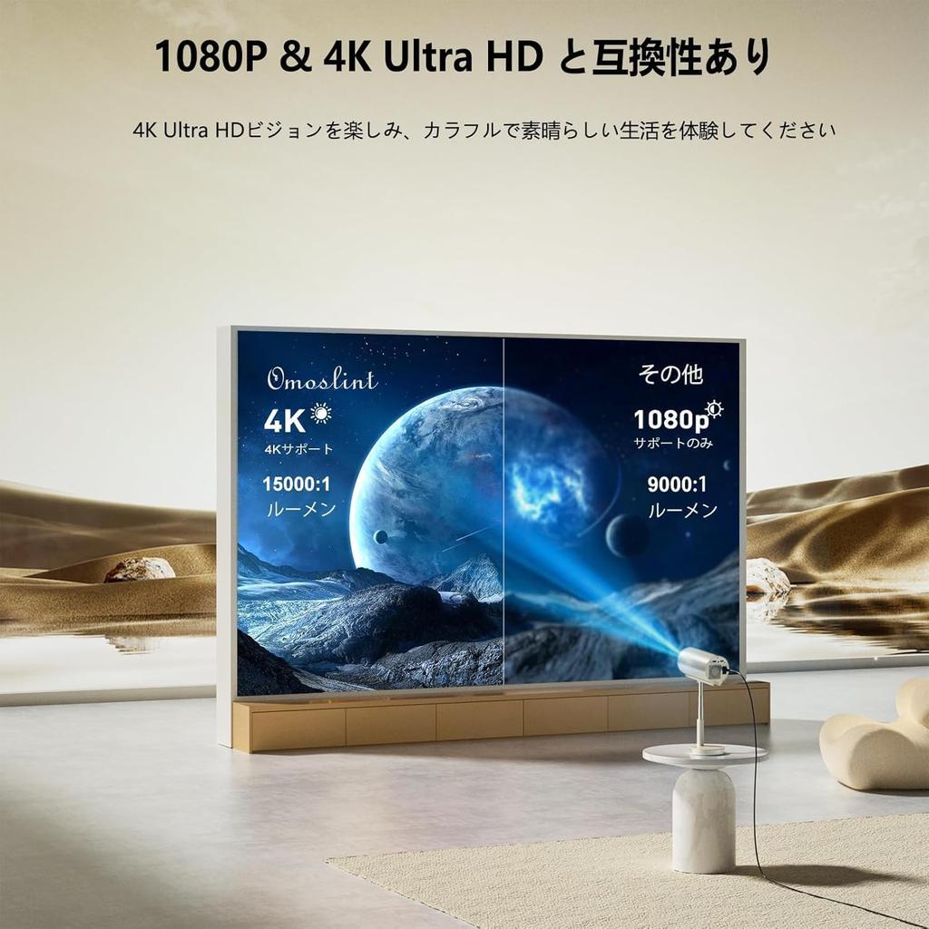 KOSCHEAL Home Projector TV App Auto Telescopic Compact Home 300 High Ceiling 4K Bluetooth 3D Surround Automatic Keystone Large Integrated Connects To