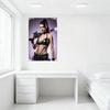 Sexy Woman with High Ponytail Tin Sign, Futuristic Machine Gun, Vintage Border Metal Poster for Bar Home Cafe Wall Decor