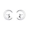 Asymmetric Star Moon Stud Earrings for Women, Hollow Five-Pointed Star and Crescent Design, Minimalist and Unique