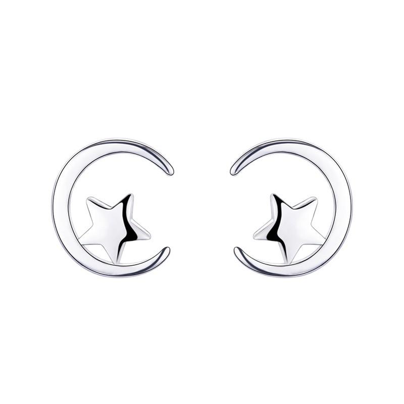 Asymmetric Star Moon Stud Earrings for Women, Hollow Five-Pointed Star and Crescent Design, Minimalist and Unique