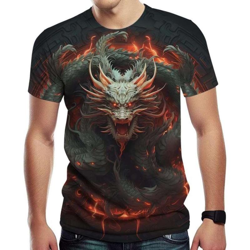3D Print Chinese Loong T-Shirt For Men Women Retro Dragon Pattern T Shirts Summer