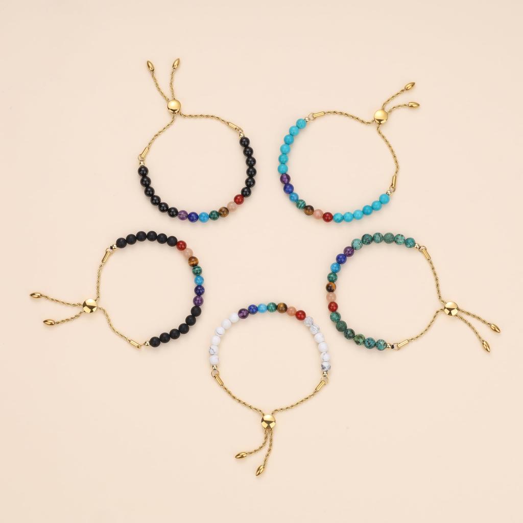 African Turquoise Chakra Prayer Beads Power Stone Bracelet for Women [KOAI] Seven-Color