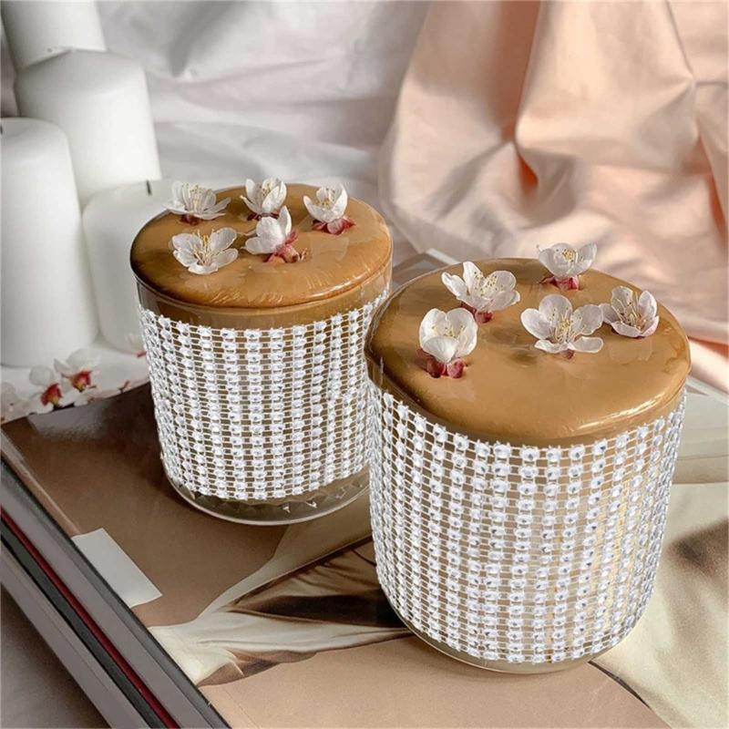 4 Rolls 8 Yards Rhinestones Mesh Ribbon, Sparkling Diamond Ribbon Trim for Art Craft, Birthday Wedding Cake Decoration