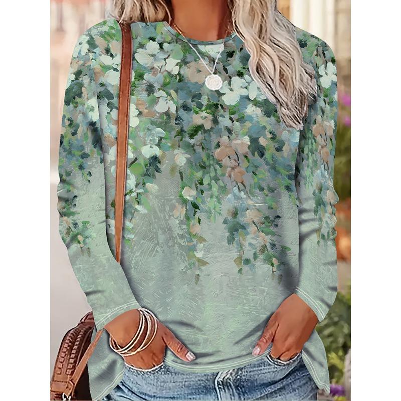 Fall/Winter Daily Women's Casual Top 3D Flower Print Women's Long-Sleeved T-Shirt Street Urban Fashion T-Shirt