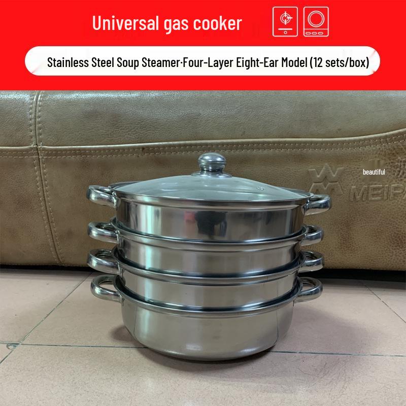 Dreischichtiger Suppen- und Dampfkochtopf aus Edelstahl mit verdicktem Boden