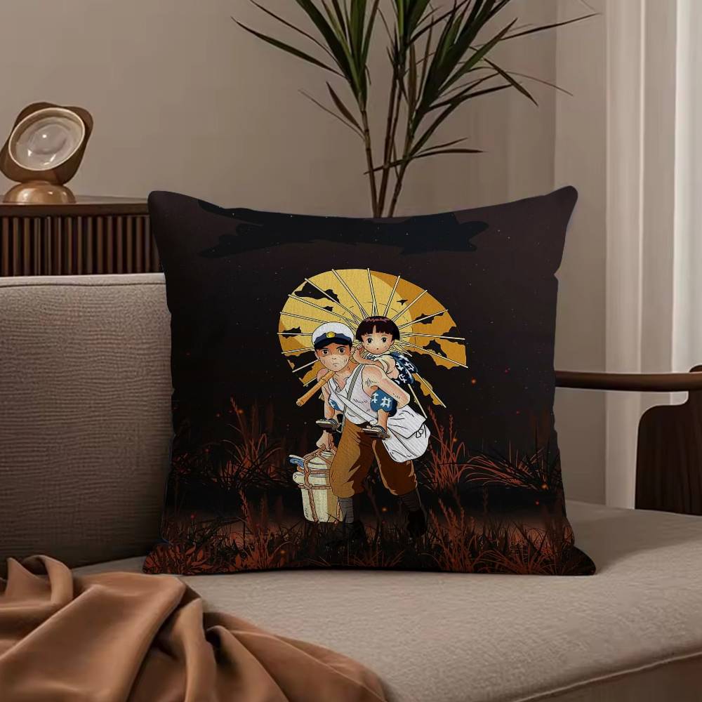 G-Grave of the Fireflies Pillow Case Anti-dustmite Pillowcase Invisible zipper silky short plush Sofa cushion cover