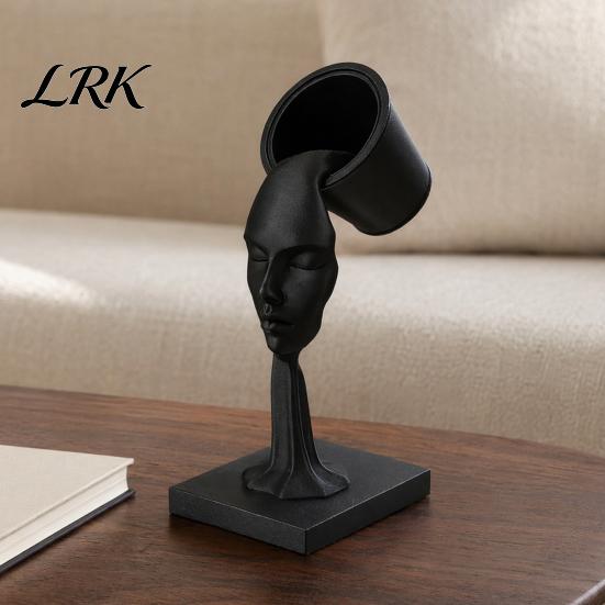 Surrealist Art Piece Abstract Human Face Sculpture, Surrealism Artistic Statue, 3D Printed Desktop Sculpture Modern Black Floating Bucket Figurine for