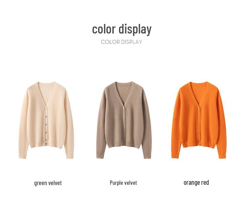 Women's 100% Pure Cashmere V-Neck Cardigan: Ribbed, Loose Knit Sweater Jacket, Slimming Base Layer Outerwear