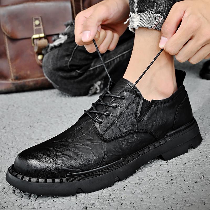 2024 New Lace Up Cowhide Mountaineering Shoes Men's Casual Work Shoes High Quality Brand Fashion Business Casual Leather Shoes