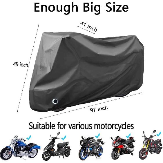 Motorcycle Cover Waterproof, Outdoor Motorbike Cover With Lock-Holes, All Season Protection Motorbike Vehicle Covers Fits Up To 97" Motorcycles, Size
