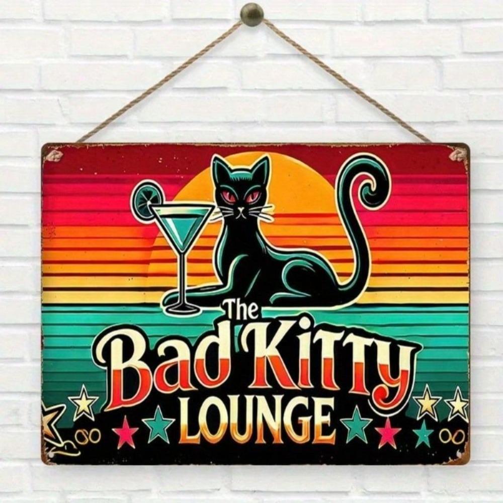 Retro Metal Wall Poster Bad Kitty Lounge Cat Bar Decor