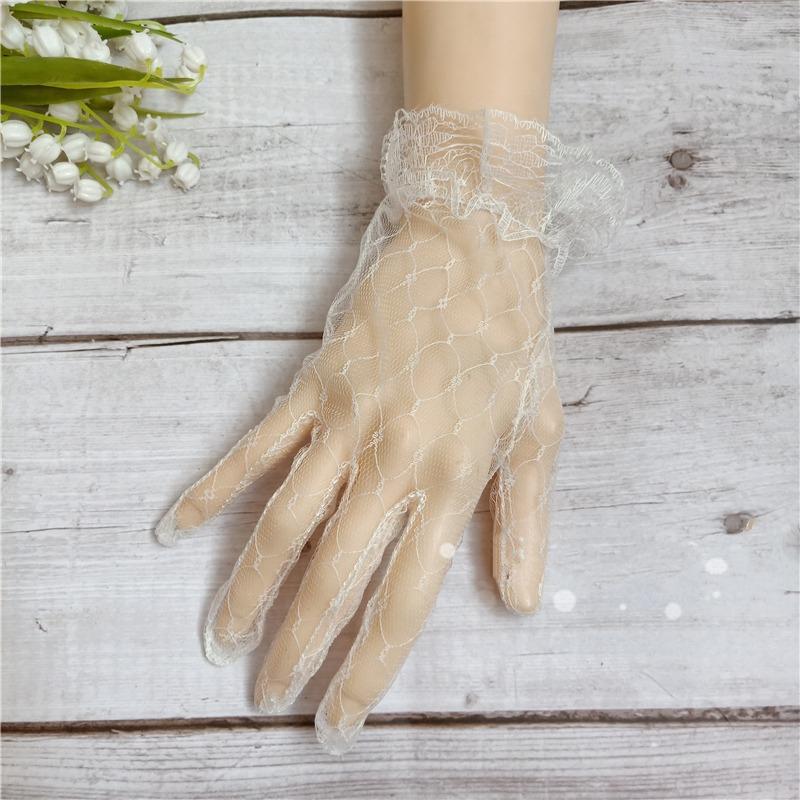Handmade Lolita Lace Gloves Japanese Sweet Girl Tea Party Wedding Bride Gorgeous Summer Bow Pearl Lace Gloves Mittens Accessory