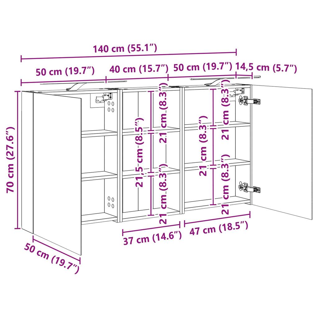 Bathroom Cabinet Set 3 Pcs 140 X 14.5 X 70 Cm Particleboard