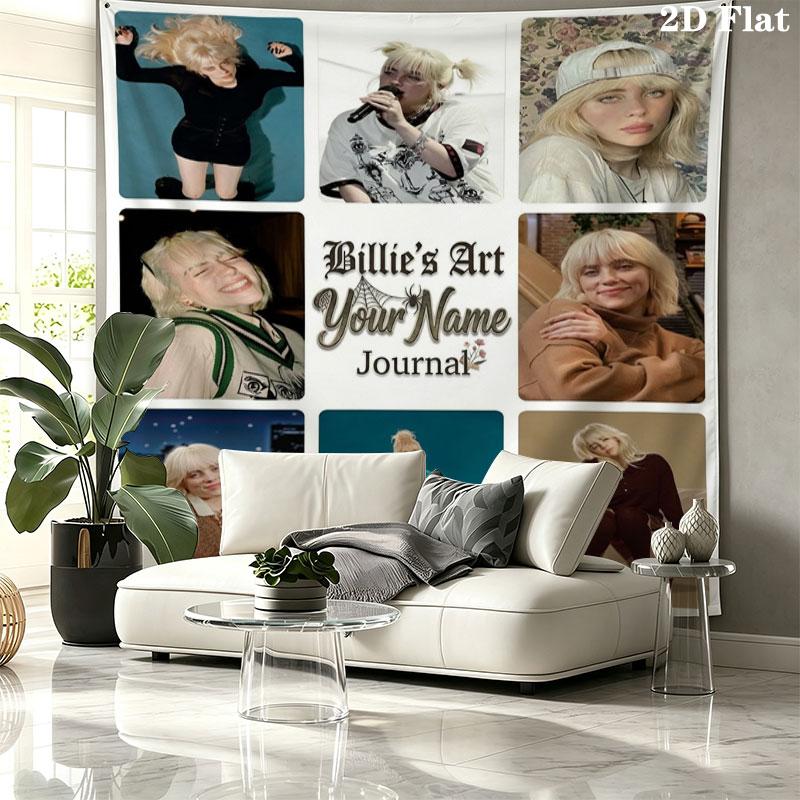 Arazzo da Parete con Nome Personalizzato Billie Eilish Appeso Estetico alla Parete Coperta in Tessuto Stampato Arazzi Decorativi per Camera da Letto Soggiorno Decorazioni per la Casa