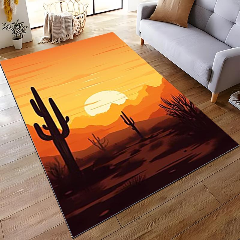 Sunset Desert Cactus Carpet, Warm Orange Rustic Style Rug Decor Suitable for use as an anti-slip for living room bedroom sofas