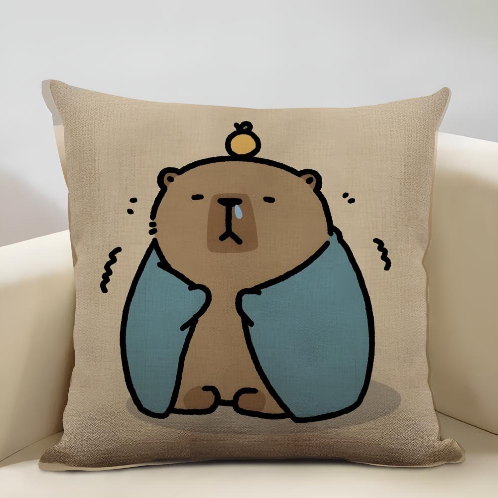 Cute Animal Cartoon Companion Capybara Cushion Cover Household Decoration Linen Sofa Cushion Cover: Skin-Friendly & Breathable W
